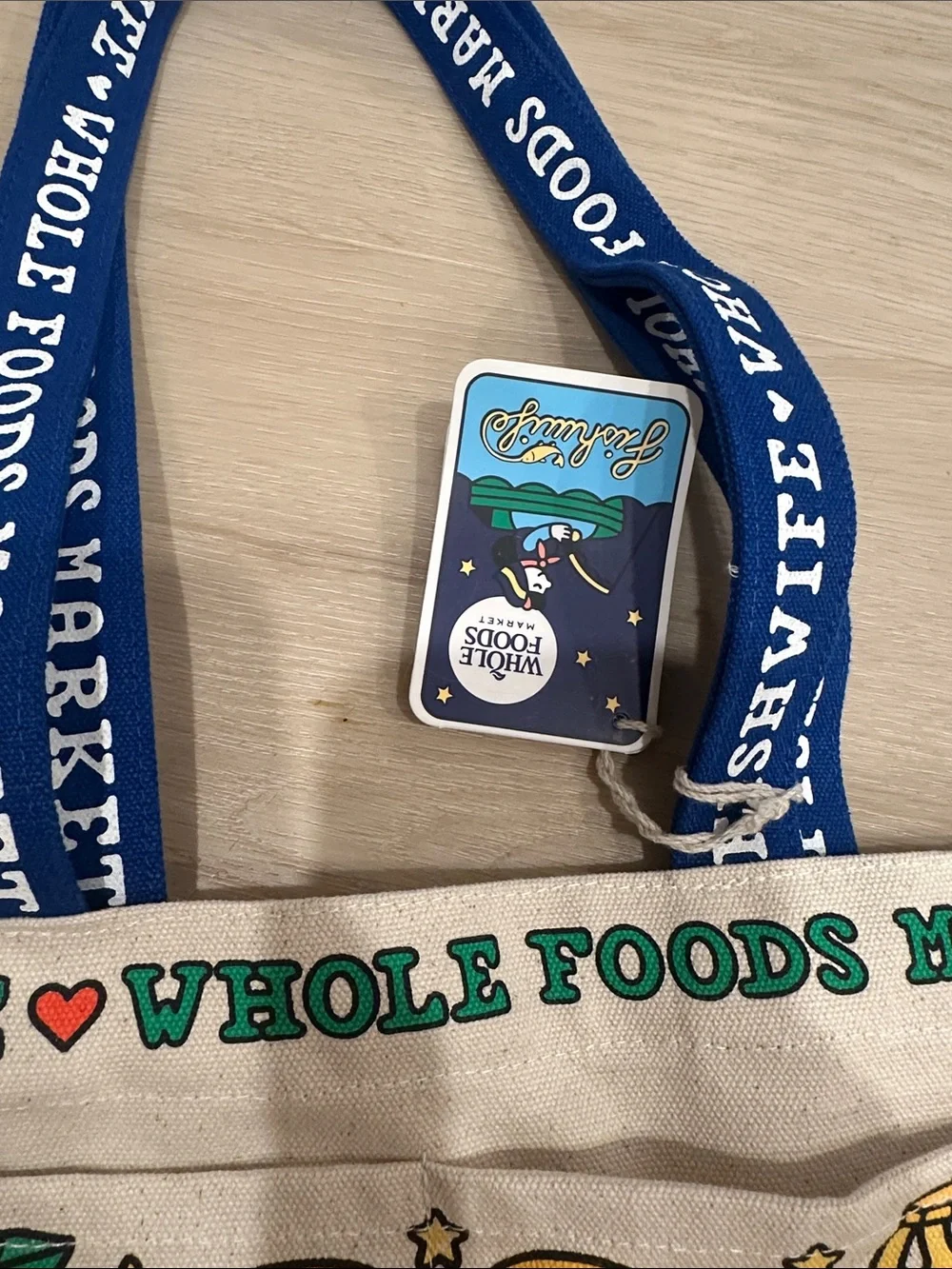 Whole Foods Market x Fishwife Canvas Tote Bag in Natural with Blue Handles
